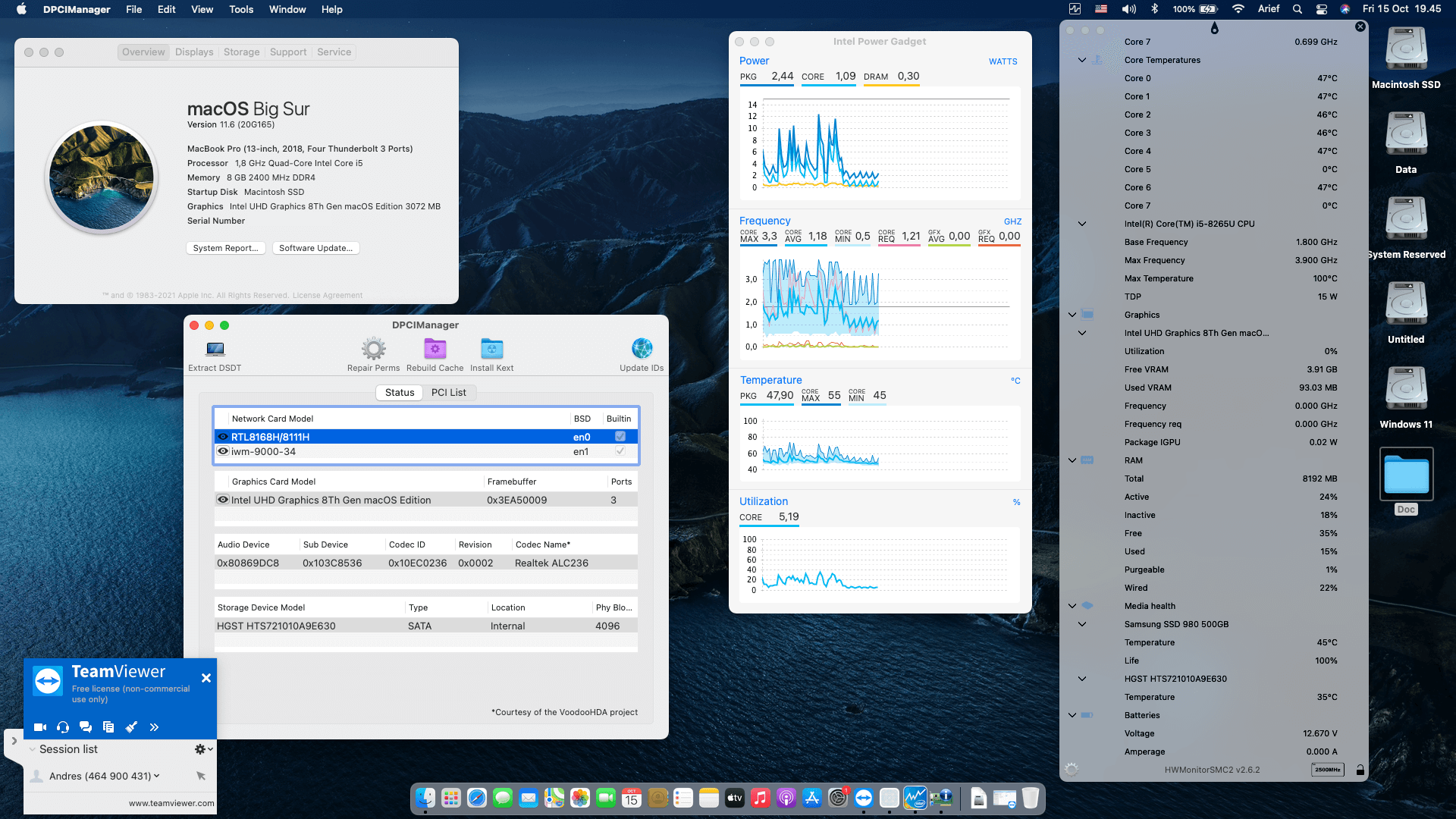 Success Hackintosh macOS Big Sur 11.6 Build 20G165 at HP ProBook 430 G6